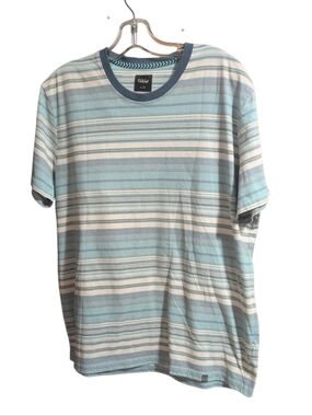 Far West Blue Striped Crew Neck T-Shirt Size Large Short Sleeve Casual Cotton